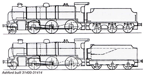 N 2-6-0 SECR/SR Maunsell 31400 – 31414, 31810 – 31821 & 31823