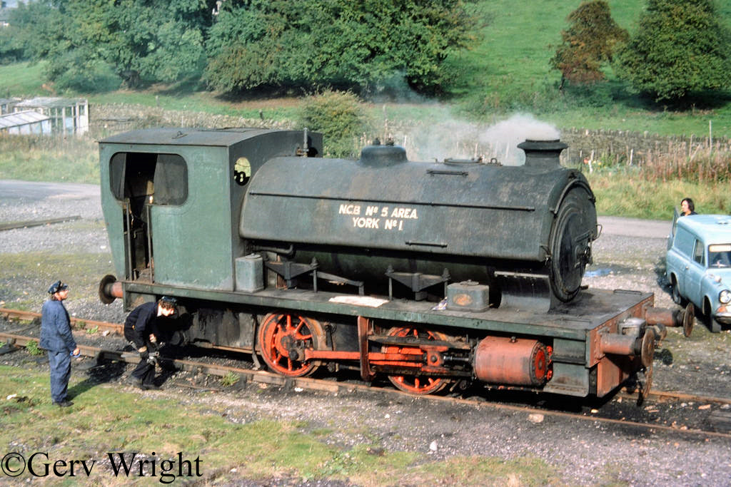 Yorkshire Engine 2474 on the Yorkshire Dales Railway freshly arrived from South Kirkby Colliery - October 1975.jpg