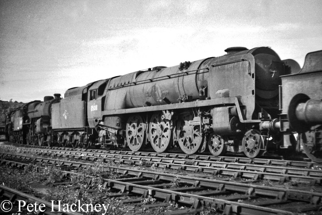 35011 General Steam Navigation in Woodham's scrapyard at Barry - July 1968.jpg