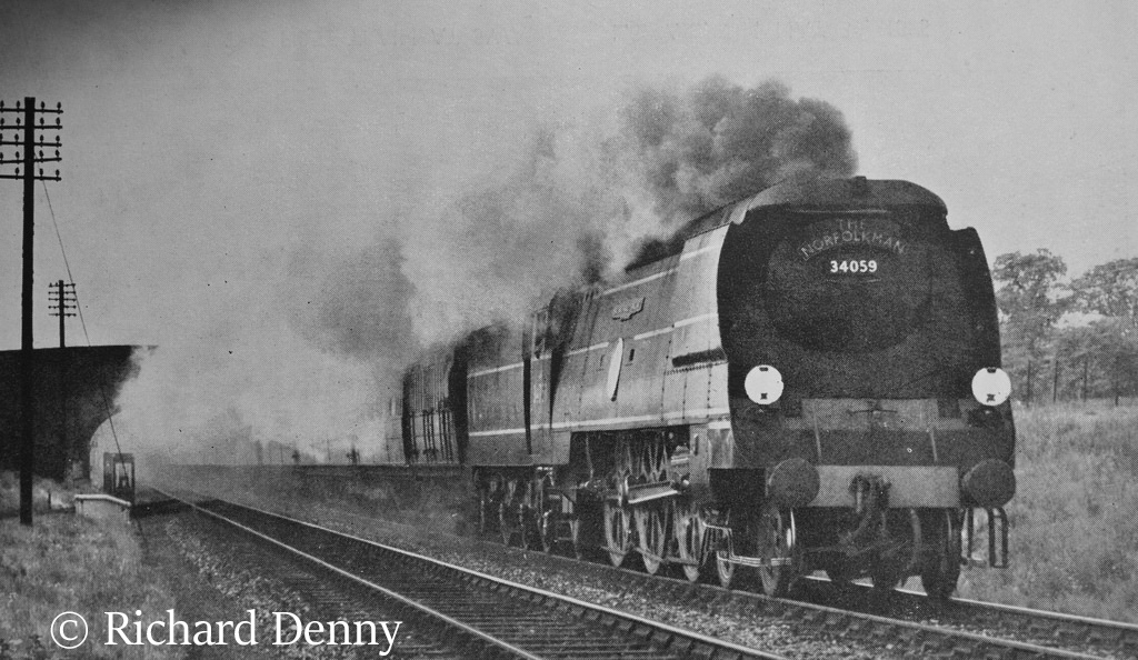 34059 Sir Archibaldv Sinclair making a foray onto the GE main line - May 1949.jpg
