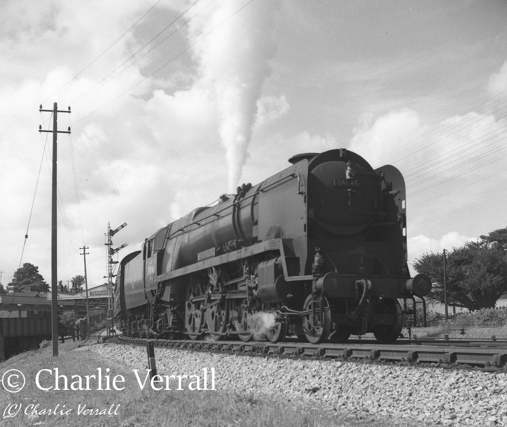 34046 Braunton leaving Templecombe with a train from Bournemouth to Bradford â August 1962.jpg